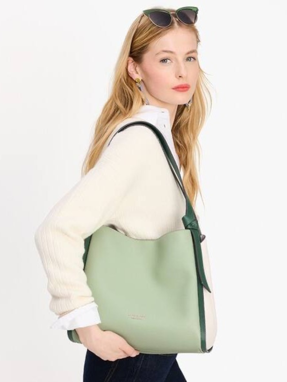 Kate Spade Two-Tone Pebbled Leather Shoulder Bag in Mint Green & Cream💚🤍 - Picture 3 of 8
